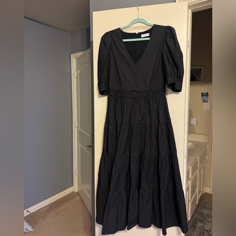 Little Moon Black Smocked Puff Sleeve Sundress